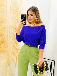 Women's Simple Long-Sleeved Suplex Blouse For Winter - Blue - View 1