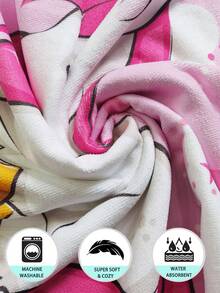 SHENG CHUN 1pc Microfiber Children Hooded Towel, Multi-Size, Absorbent Warm Cloak, Versatile For Swimming, Beach, Bathroom, Pink Unicorn Cartoon Print - Watermelon Pink - View 5
