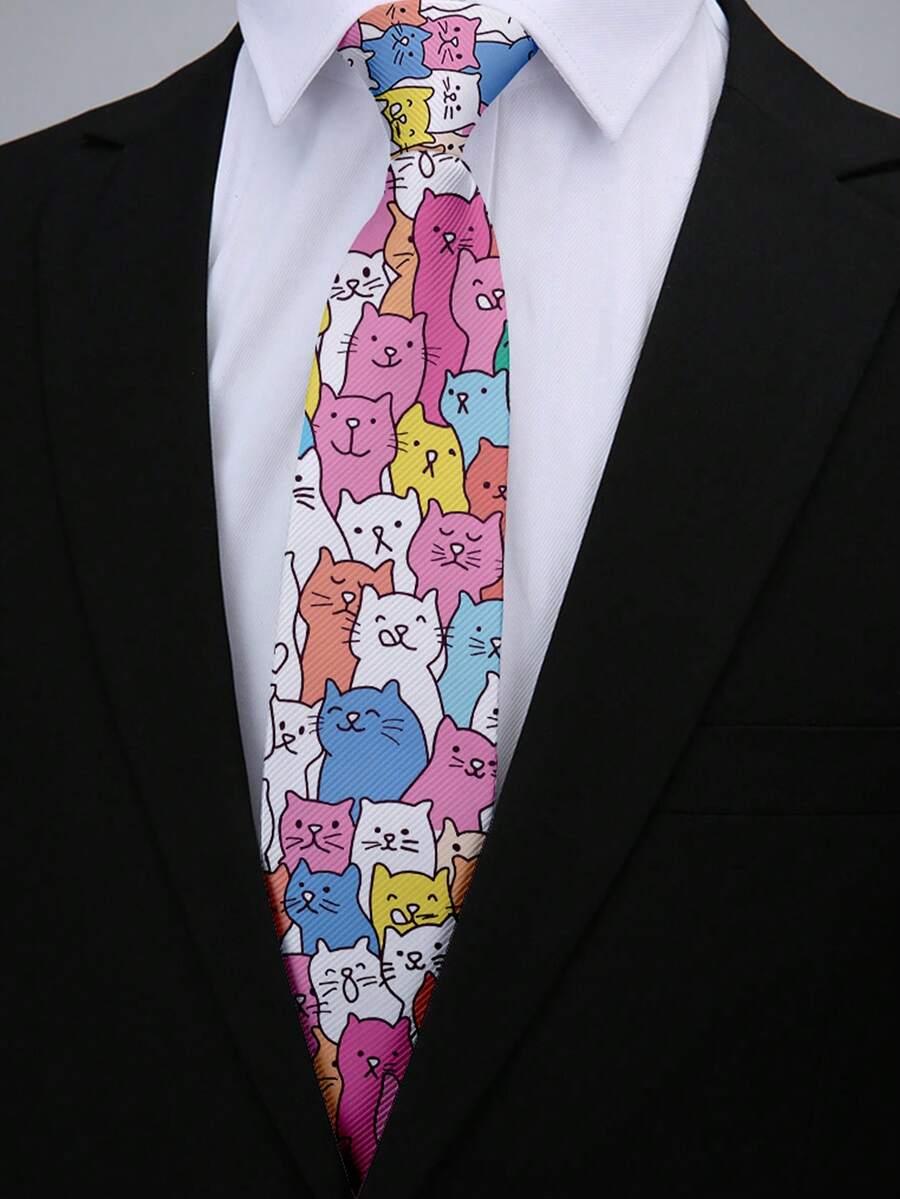 1pc Cute & Adorable Small Animal Print Necktie - Multicolor - View 1