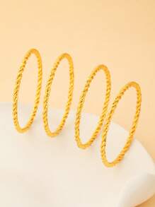 4 piezas de pulseras bangle de cuerda retorcida chapadas en oro de 18K, adecuadas para el uso diario y festividades de las mujeres