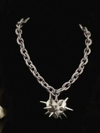 1 st Silver Thorn Heart Pendant Halsband, Metallic Chic Punk Style, Lämplig för män och kvinnor, för dagligt bruk, fester, musikfestivaler, konserter
