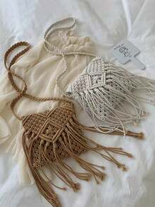 轻巧的半圆形流苏包，女士夏季斜挎包，休闲手提包，迷你简约草编包，母亲节礼物，适合妈妈，适合少女，女大学生，非常适合大学、户外、旅行、郊游、搭配