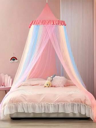 1 pieza Mosquitera de colores de estilo cúpula, Red mosquitera cilíndrica para cama doble, Cortina tipo cúpula arcoíris para cama matrimonial, Mosquitera tipo carpa para cama, Decoración de princesa para cama con cortina, Cortina para cama y hogar