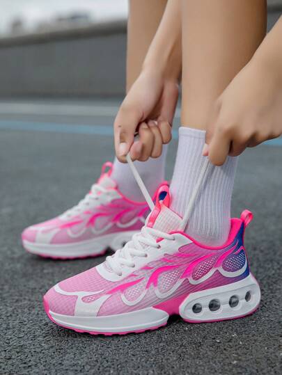 Chaussures de marche décontractées respirantes en maille rose pour femmes, baskets légères pour activités de plein air et course