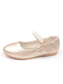 CAIWENNIAO Girls Pearl Embellished Soft Sole Princess Shoes For Recital/Formal Occasion, Small White Shoes (New Model)