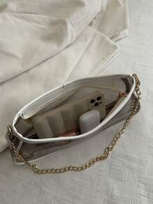 Bolso de hombro de cadena transparente con borde contrastado, adecuado para compras, carteras, jóvenes mujeres, estudiantes universitarios, recién llegados, trabajadores de cuello blanco. Son muy apropiados para oficinas, universidades, trabajo, negocios, ir al trabajo, actividades al aire libre, viajes y salidas