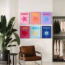 Bộ 6 tấm Poster Du Lịch Minh Họa Chủ Nghĩa Tối Giản Ibiza Mykonos Capri Quốc Gia Biểu Tượng Thời Trang Nghệ Thuật Tranh In Canvas Tranh Treo Tường Cho Phòng Khách Phòng Ngủ Văn Phòng Trang Trí Nhà Cửa - Màu be - Xem 4