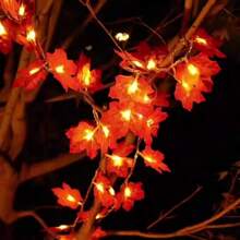 New LED Autumn Simulation Maple Leaf Pumpkin Light String, Battery Powered (Excluding Battery) Suitable For Halloween, Thanksgiving, Christmas, Yard Decoration Lights