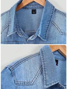 New Casual Denim Long Sleeve Shirt, Spring/Summer - Medium Wash - View 5