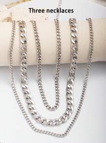 1pc Stainless Steel Fashionable Chain Necklace, 3pcs/Set Chain Necklaces, Suitable For Women Daily Decor
