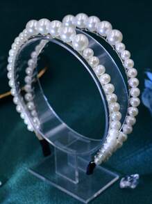 1pc Elegant Bridal Wedding Hair Accessory Double Layer Pearl Headband, Suitable For Parties, Events, And Photoshoots