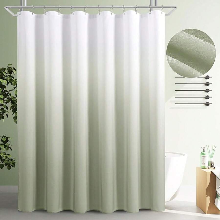 Black And White Shower Curtain, Black Ombre Geometric Men Bath Curtains For Bathroom, Masculine Shower Curtain, Durable And Machine Washable, 72 X 72 Inches, Black White And Gray - 鼠尾草綠漸變 - 查看 1
