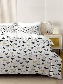 2/3pcs Heart-Shaped Dots Duvet Cover Bedding Set, Bed Comforter Set, Room Decor,With 1 Duvet Cover And 2 Pillowcases, King-Size Bedspread, Bed Sheet, Soft Skin-Friendly Polyester, Machine Washable, Dry Clean. It Is Suitable For Home And Bedroom Decoration,Room Decor, Bedroom Decor,Room Decoration Stuff,It Is Suitable For Bedroom Decoration In Pursuit Of Simple And Fashionable Style