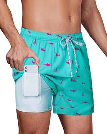 Bañador de hombre con forro de compresión, pantalón corto de baño de 5 pulgadas de entrepierna para hombres - Azul tiburón - Ver 2