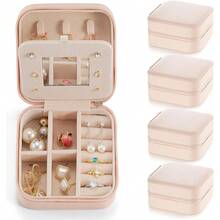New- Pink 4packs - All Travel Jewelry Case, To Go Portable Jewelry Box, Travel Jewelry ,Portable Jewellery Storage Holder For Rings Earrings Necklace, Gifts For Girls Women  Mirror - baby Pink - 4 packs - 查看 1