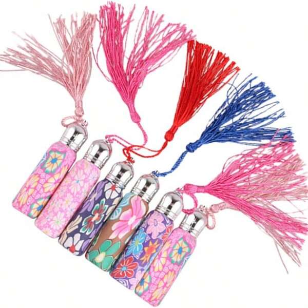 1pc 10ml Tassel Soft Clay Bottle Tassel Beads Bottle Essential Oil Bottle Tassel Scented Water Bottle Subpackage Spray Bottle Glass Bottle, Easy To Carry, Suitable For Travel