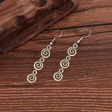 1 对复古螺旋复古图案吊坠耳环，适合女性日常派对珠宝礼物 - 復古銀色 - 查看 6