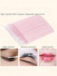 300支一次性微型涂抹棒，细纤维刷，适用于睫毛嫁接、睫毛膏清洁（2.0毫米带容器）（粉色），眉刷，眼影刷，螺旋刷