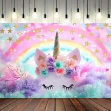 1pc Magical Unicorn Themed Photography Backdrop: For Parties, Photos And Decor, No Electricity Needed - Multicolor - View 6