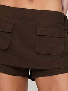 Women Fashion Casual Shorts Drawstring Elastic Waist Shorts Jeans Denim Shorts Pull On Short With Front Pockets - Coffee Brown - View 3