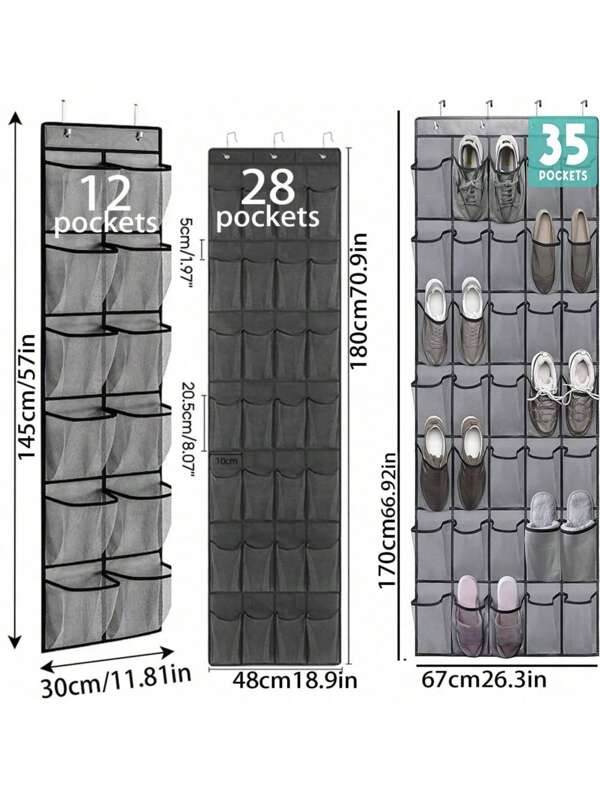 1 pieza /12//28/35/14/40 Bolsa de malla disponible con estantes para almacenamiento de zapatos, organizador colgante para puerta de armario, estantería colgante de bolsillos grandes para zapatos en el armario, organizador de zapatos colgante sobre la puerta, para ahorrar espacio - Organizador de zapatos transpirable colgante sobre la puerta para tenis, tacones, pantuflas y zapatos de niños