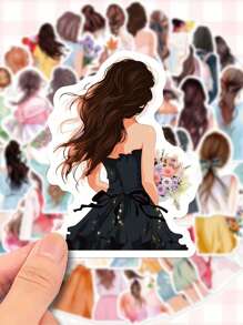 50 Pcs Watercolor Girl Silhouette Background Doodle Stickers, Creative Minimalist Artistic Decor Stickers Suitable For Scrapbooking, Phone Case, Skateboard, Guitar, Luggage, Laptop, Tablet