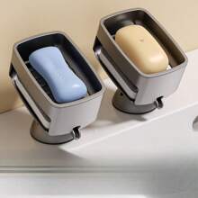 Suction Cup Soap Dish Holder With Rotatable Soap Tray & Drainage Holes, Includes Cleaning Sponge, Suitable For Bathroom, Vanity, Kitchen Back To School