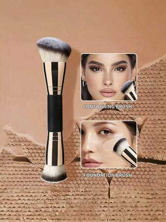 1支便携式双头多功能化妆刷，男女通用，包含粉底刷、修容刷、散粉刷、腮红刷。