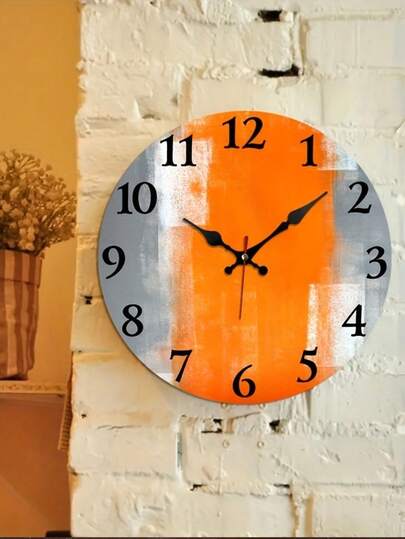 Pc 10" /12" Rustic Oranje Grijs Gradient Pattern Wooden Wand Clock, Silent Non Ticking, Ideal Living Room Bedroom Home view 2