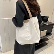 2025 New European And American Style Casual Versatile Large Capacity Canvas Tote Bag, Commuter Tote Bag For College Students