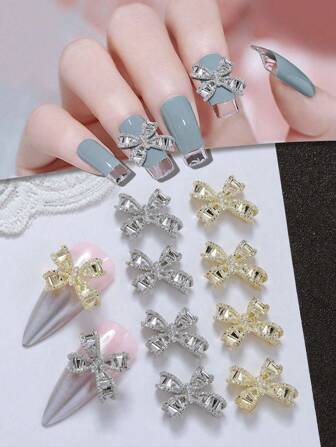 10 件指甲饰立体蝴蝶结合金日式蝴蝶结指甲配件美甲用品 DIY 美甲宝石指甲