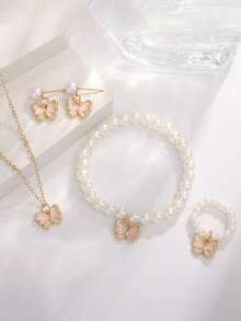 新款优雅个性化蝴蝶首饰套装，创意心形项链戒指手链配饰套装