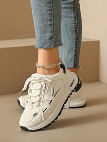 Women's Round Toe Lace-Up Thick Sole Student Casual Comfortable Platform Sneakers - Blue - View 6