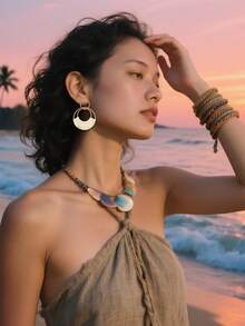 Women's Woven Earring Set, Summer Rattan Circle Wicker Earrings, Handmade Beach Jewelry, Woven Round Drop Earrings