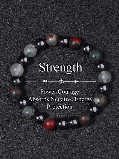 男女适用的力量手链：血石和赤铁矿水晶疗愈能量手链，保护，负能量珠宝，男女通用，适合送给丈夫、男朋友、爸爸、爷爷的礼物