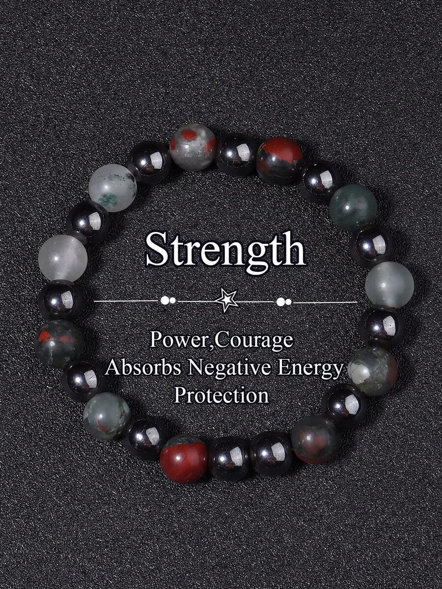 Bracelet de force pour femmes et hommes : bracelet de guérison au pouvoir des cristaux de pierre de sang et d'hématite, protection, bijou anti-énergies négatives, cadeaux unisexes pour mari, petit ami, père, grand-père - Multicolore - Voir 1