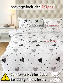 2/3pcs Set, 100% Polyester, Cute Heart Pattern Duvet Cover Set (1 Duvet Cover, 1/2 Pillowcase), Without Filler, Modern Bedding Set Suitable For All Seasons - Multicolor - View 5