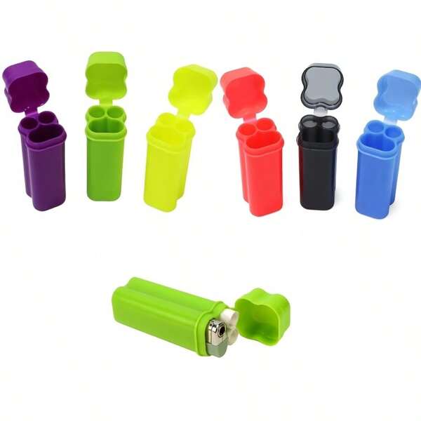 1pc Portable Plastic Travel Container, Convenient For Household Use, Odor-Proof Storage Box, Equipped With Lighter And Pre-Rolled Conical Protection, Suitable For Storing Lighters And Accessories