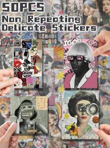 50pcs Fashion Art Themed Stickers Non-Repeating Delicate Decoration For Holiday Gift Party Decors Home Decor Birthday Gift Luggage Scooter Hand Account Water Bottle Cups Laptop Tablet Phone Case Very Funny Stickers School Supplies, Back To School