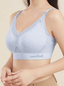 Soutien-gorge d'allaitement sans fil sans coutures avec fermeture avant, sans armature, soutien-gorges d'allaitement rassemblant pour les femmes en post-partum, bleu