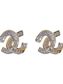 1 pieza Pendientes tipo botón con circonita estilo vintage francés - Elegancia de lujo ligero atemporal