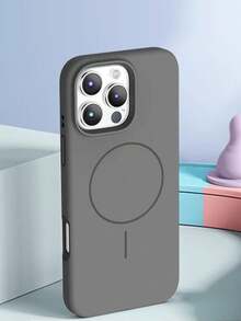 Magnetic Liquid Silicone Phone Case Compatible With IPhone 16 Pro Max, With Anti-Lost Lanyard - Graphite - View 3