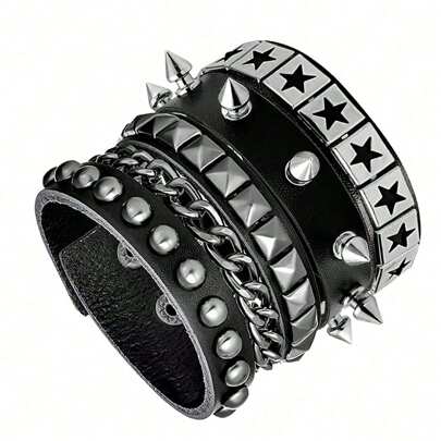 Punk Leather Cuff Bracelet - Goth Leather Wristband With Metal Studded Emo Bracelet- 80s Punk Rock Accessories For Men Women(1/3/4 Pcs)