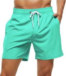 Shorts de baño para hombre de secado rápido con bolsillos con cremallera y forro de malla - Verde hierba - Ver 1