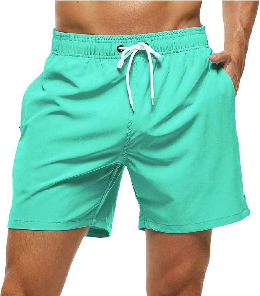 Shorts de baño para hombre de secado rápido con bolsillos con cremallera y forro de malla - Verde hierba - Ver 1