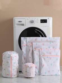 1pc菠萝图案小树图案蓝叶图案仙人掌洗衣袋洗衣机家用毛衣内衣文胸清洗网袋衣服防变形过滤网加厚 - 彩色 - 查看 12