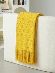 1 Stück beige karierter Gestrickter Decke, nordischer legerer Stil mit gefranster rechteckiger Wärmedecke, geeignet für Couch, Sofa oder Büronickerchen, für den täglichen Gebrauch