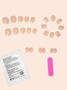 24 pezzi di unghie finte quadrate corte francesi, contrasto di colore semplice, motivo divertente, con 1 lima e 1 colla di gel da applicare