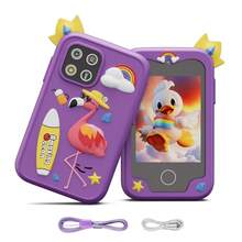 圣诞玩具儿童智能手机，适合3-10岁儿童的圣诞节和生日礼物，益智玩具手机，配备2.8英寸屏幕、双摄像头、游戏、音乐、闹钟、计算器，包含手机挂绳、大容量存储卡和充电线。