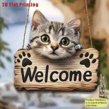 1 pezzo Segno di benvenuto in legno stile vintage con adorabile design a gatto, stampa 2D piatta, legno di alta qualità, facile da montare a muro per casa, bar, ristorante, idea regalo unica per spazi piccoli, decorazione a tema gatto